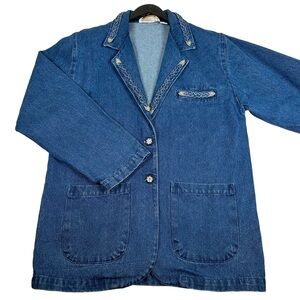 Western denim blazer 90s Jean large Diamond Blue jacket Cowgirl punchy 80s